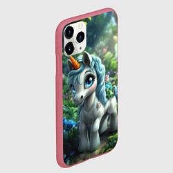 Чехол iPhone 11 Pro матовый Единорожка в зеленом лесу, цвет: 3D-малиновый — фото 2