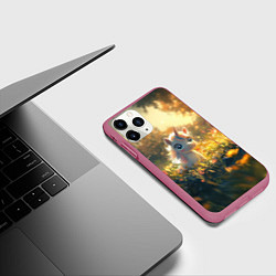 Чехол iPhone 11 Pro матовый Белая маленькая единорожка, цвет: 3D-малиновый — фото 2