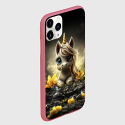 Чехол iPhone 11 Pro матовый Белая единорожка на черном фоне, цвет: 3D-малиновый — фото 2