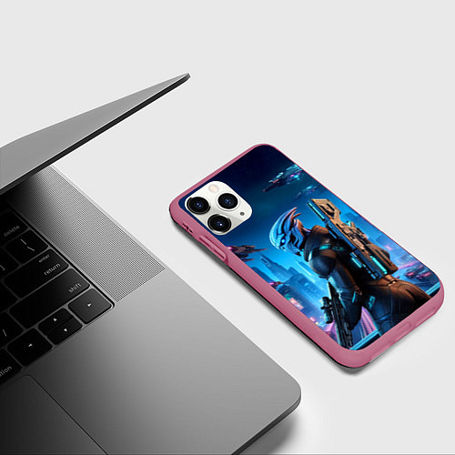 Чехол iPhone 11 Pro матовый Mass Effect - neon glow fantastic / 3D-Малиновый – фото 3