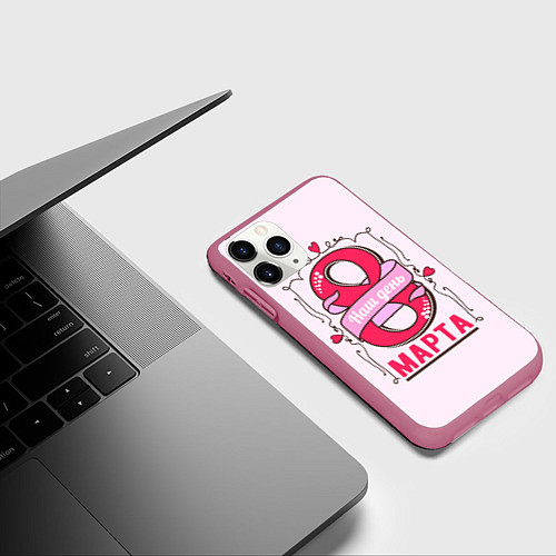 Чехол iPhone 11 Pro матовый Женский день - 8 марта / 3D-Малиновый – фото 3