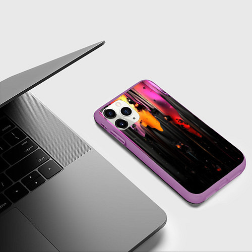 Чехол iPhone 11 Pro матовый Разноцветная рельефная краска текстура / 3D-Фиолетовый – фото 3