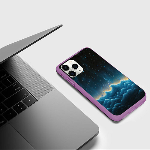Чехол iPhone 11 Pro матовый Облака и черное небо текстура / 3D-Фиолетовый – фото 3