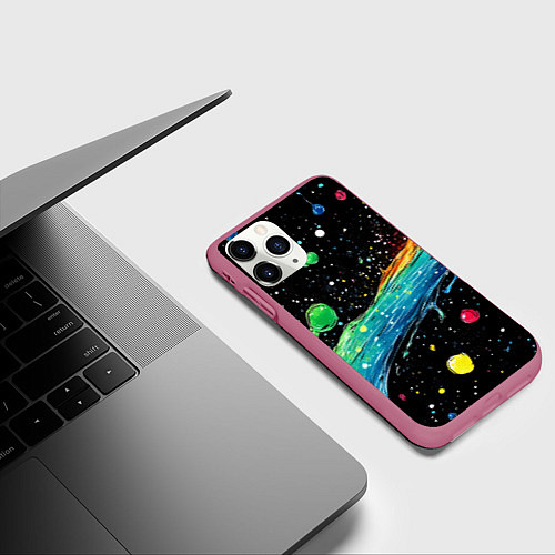 Чехол iPhone 11 Pro матовый Брызги радужной краской / 3D-Малиновый – фото 3
