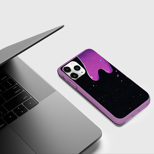 Чехол iPhone 11 Pro матовый Фиолетовая стекающая краска / 3D-Фиолетовый – фото 3