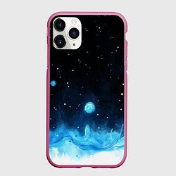 Чехол iPhone 11 Pro матовый Синяя светящееся краска, цвет: 3D-малиновый