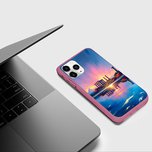 Чехол iPhone 11 Pro матовый Античный островок / 3D-Малиновый – фото 3