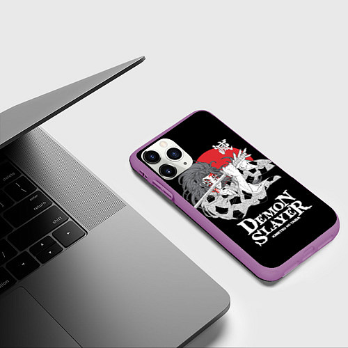 Чехол iPhone 11 Pro матовый Кокушибо Тсугикуни демон / 3D-Фиолетовый – фото 3