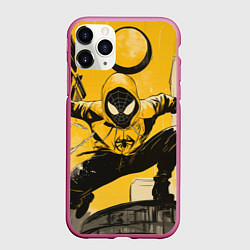 Чехол iPhone 11 Pro матовый Черный человек-паук, цвет: 3D-малиновый
