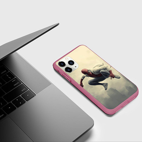 Чехол iPhone 11 Pro матовый Человек паук в прыжке / 3D-Малиновый – фото 3