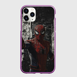 Чехол iPhone 11 Pro матовый Spider man night, цвет: 3D-фиолетовый