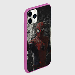 Чехол iPhone 11 Pro матовый Spider man night, цвет: 3D-фиолетовый — фото 2