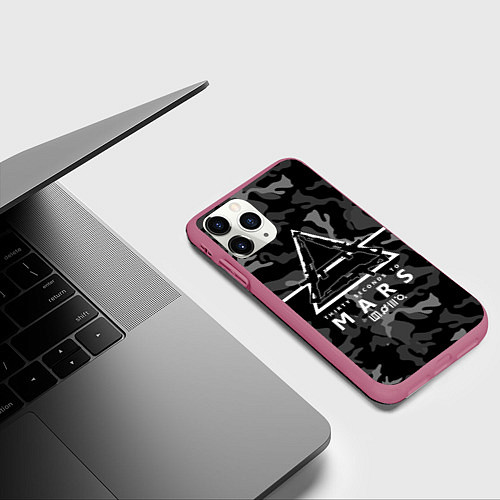 Чехол iPhone 11 Pro матовый 30 Seconds to Mars - poster / 3D-Малиновый – фото 3