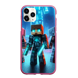 Чехол iPhone 11 Pro матовый Minecraft - ai art neon glow, цвет: 3D-малиновый