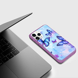 Чехол iPhone 11 Pro матовый Бабочки и сирень - нежная голубая живопись, цвет: 3D-фиолетовый — фото 2