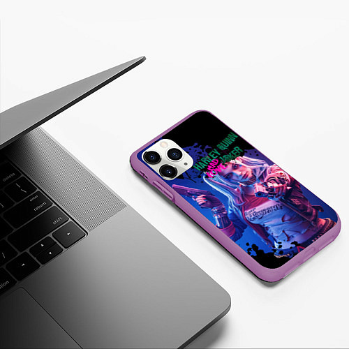 Чехол iPhone 11 Pro матовый Харли и Джокер love / 3D-Фиолетовый – фото 3