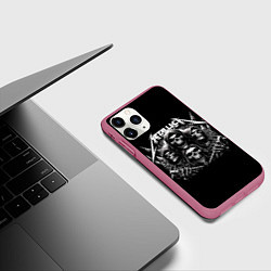 Чехол iPhone 11 Pro матовый Metallica - four skulls, цвет: 3D-малиновый — фото 2