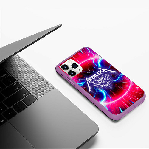 Чехол iPhone 11 Pro матовый Metallica - neon glow / 3D-Фиолетовый – фото 3