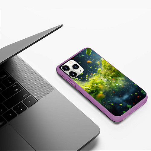 Чехол iPhone 11 Pro матовый Зеленая слизь в движении / 3D-Фиолетовый – фото 3