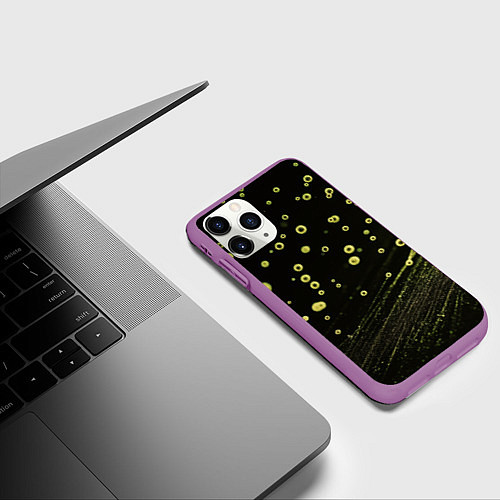 Чехол iPhone 11 Pro матовый Зелены пузырьки и линии абстракция / 3D-Фиолетовый – фото 3