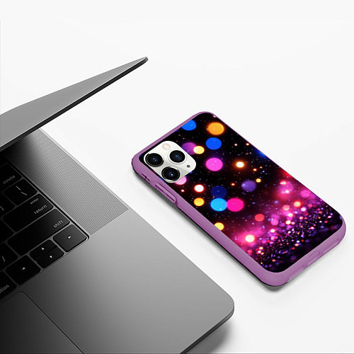 Чехол iPhone 11 Pro матовый Сияние и блестяшки / 3D-Фиолетовый – фото 3