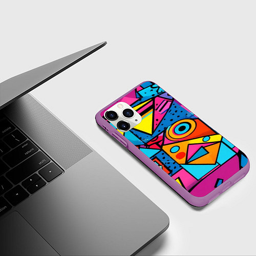 Чехол iPhone 11 Pro матовый Кислая геометрия / 3D-Фиолетовый – фото 3
