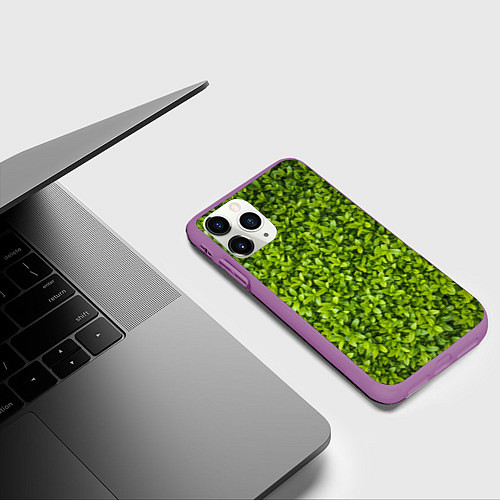 Чехол iPhone 11 Pro матовый Зеленая трава / 3D-Фиолетовый – фото 3