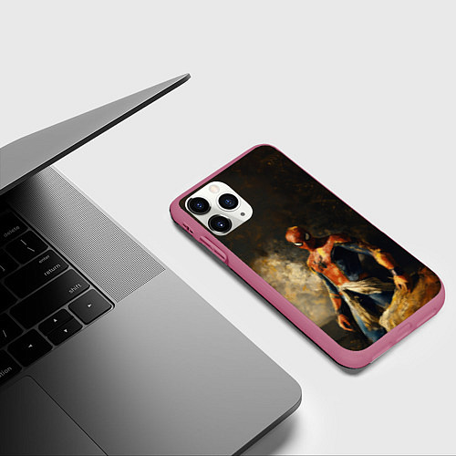 Чехол iPhone 11 Pro матовый Spider man poster / 3D-Малиновый – фото 3