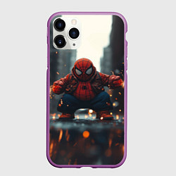 Чехол iPhone 11 Pro матовый Толстый злой человек-паук, цвет: 3D-фиолетовый