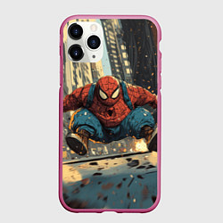 Чехол iPhone 11 Pro матовый Маленький толстый человек-паук, цвет: 3D-малиновый