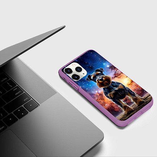 Чехол iPhone 11 Pro матовый Ризеншнауцер в космосе / 3D-Фиолетовый – фото 3