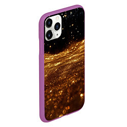 Чехол iPhone 11 Pro матовый Золотистые крупицы на черном, цвет: 3D-фиолетовый — фото 2