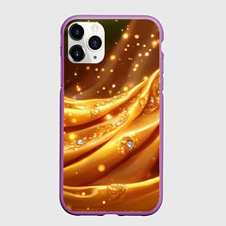Чехол iPhone 11 Pro матовый Золотая ткань с блестками, цвет: 3D-фиолетовый