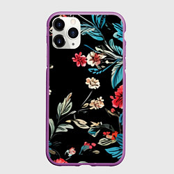 Чехол iPhone 11 Pro матовый Цветы старинный узор, цвет: 3D-фиолетовый