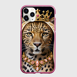 Чехол iPhone 11 Pro матовый Леопард с короной, цвет: 3D-малиновый