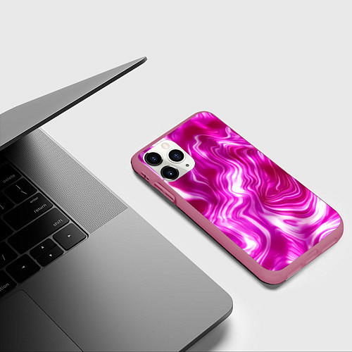 Чехол iPhone 11 Pro матовый Завихрения - оттенки розового и белого / 3D-Малиновый – фото 3