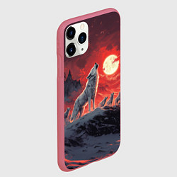 Чехол iPhone 11 Pro матовый Волк воет на красную луну, цвет: 3D-малиновый — фото 2
