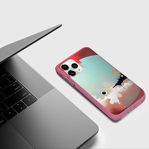 Чехол iPhone 11 Pro матовый Сюрреалистичная абстракция / 3D-Малиновый – фото 3