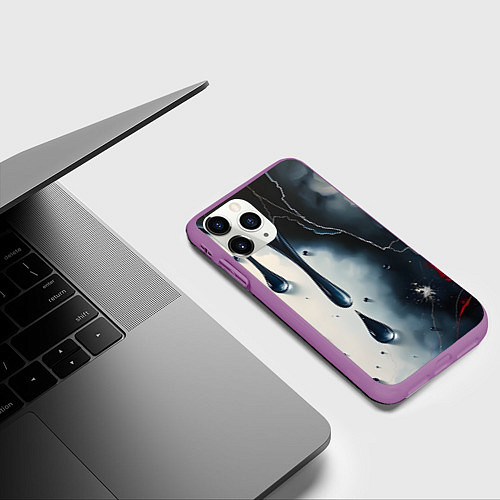 Чехол iPhone 11 Pro матовый Сюрреалистичная абстракция с каплями / 3D-Фиолетовый – фото 3