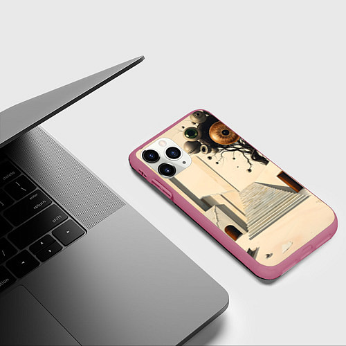 Чехол iPhone 11 Pro матовый Архитектурный сюр / 3D-Малиновый – фото 3