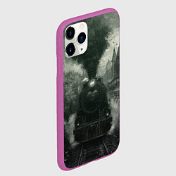 Чехол iPhone 11 Pro матовый Ретро иллюстрация паровоза, цвет: 3D-фиолетовый — фото 2