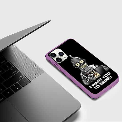 Чехол iPhone 11 Pro матовый Бендер - я хочу с тобой выпить / 3D-Фиолетовый – фото 3