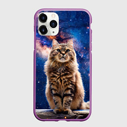 Чехол iPhone 11 Pro матовый Сибирская кошка в космосе, цвет: 3D-фиолетовый