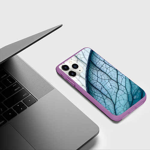 Чехол iPhone 11 Pro матовый Листья с прожилками / 3D-Фиолетовый – фото 3