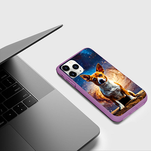 Чехол iPhone 11 Pro матовый Басенджи в космосе / 3D-Фиолетовый – фото 3