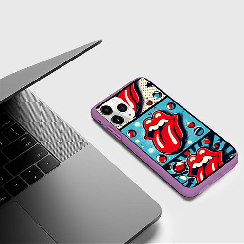 Чехол iPhone 11 Pro матовый Rolling Stones logo - pop art / 3D-Фиолетовый – фото 3