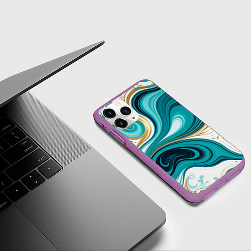 Чехол iPhone 11 Pro матовый Бирюза и золото / 3D-Фиолетовый – фото 3