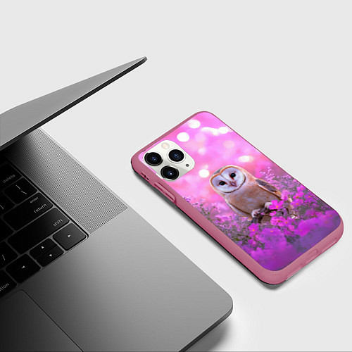 Чехол iPhone 11 Pro матовый Сова на блестящем фоне / 3D-Малиновый – фото 3