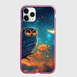 Чехол iPhone 11 Pro матовый Сова на фоне ночного неба, цвет: 3D-малиновый