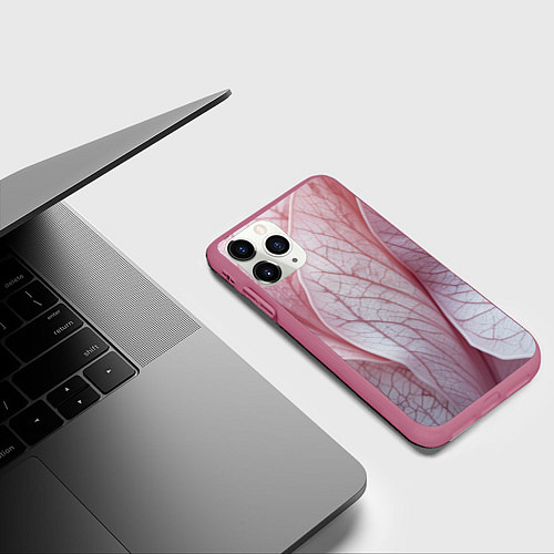 Чехол iPhone 11 Pro матовый Розовые листья / 3D-Малиновый – фото 3